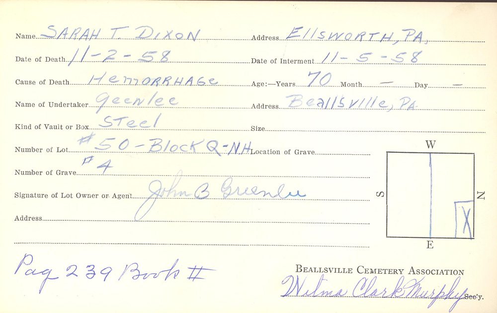 burial card